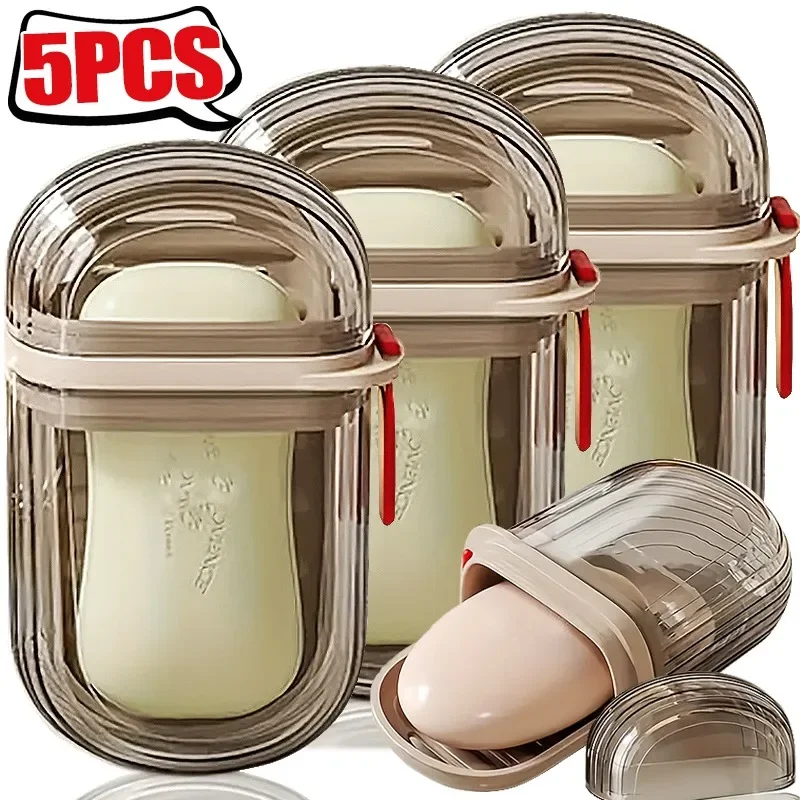 1-5 pçs bandeja de sabão portátil à prova de vazamento bandeja de drenagem do banheiro do agregado familiar caixa de sabão transparente com tampa para acampamento viajar