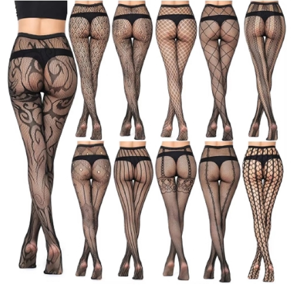 Bas résille en dentelle pour femmes, leggings à motifs, collants en filet