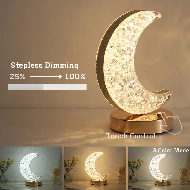 Schlafzimmer Kristall Touch Dimmen Nachtlicht Mädchen Zimmer Home Decor Ästhetik USB Nacht LED Umgebungs Tisch 3d Mond Lampe