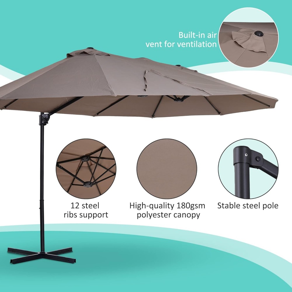 Patio Umbrella Double-Sided Outdoor Market Extra Large Umbrella with Crank, Cross Base for Deck, Lawn, Backyard an