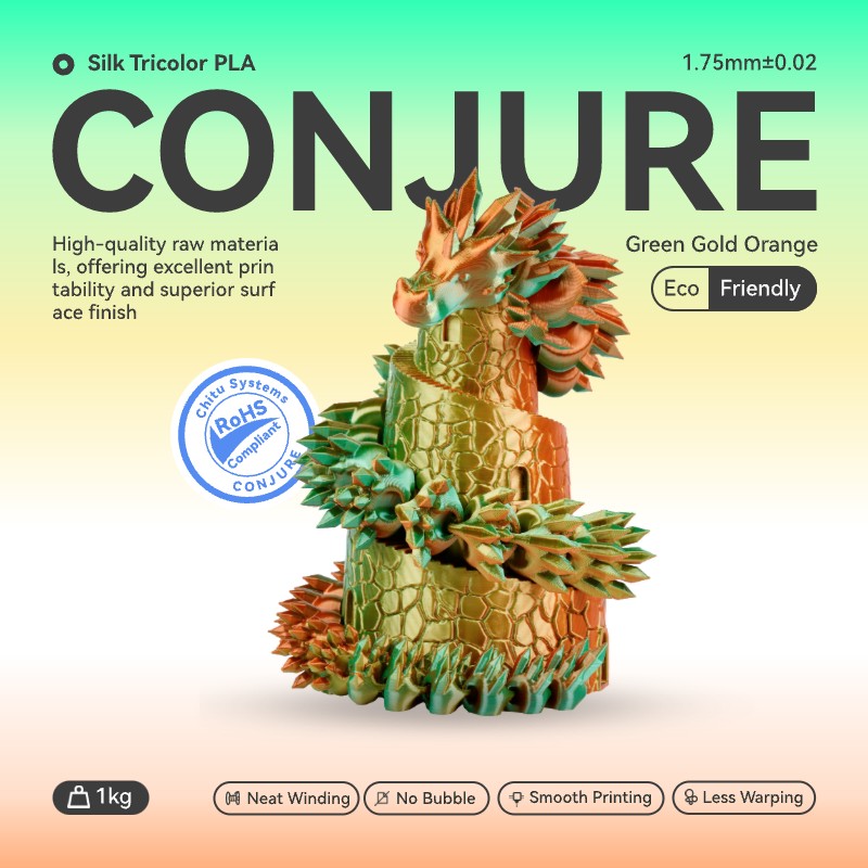 Conjure Нить Silk PLA Magic Matte PLA для 3D принтера 1,75 мм, двойная/Трехцветная нить из пластика 1 кг, высокое качество X 4 для FDM 3D-принтеров