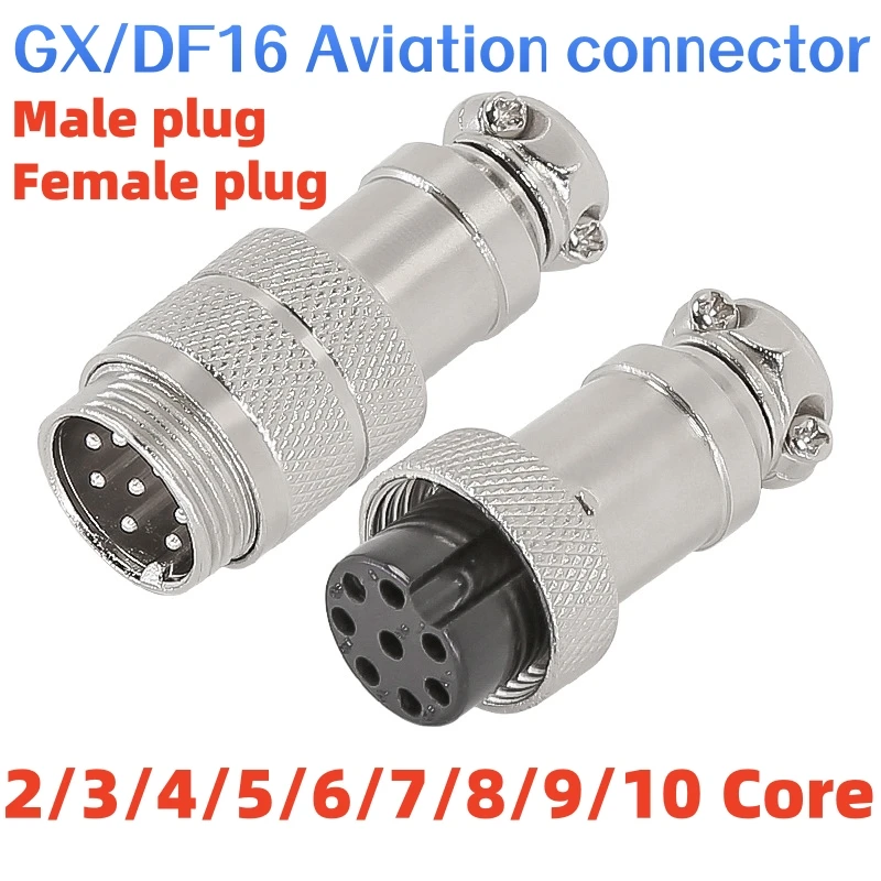 Conector de aviación GX16 2/3/4/5/6/7/8/9/10 pines |   Desconexión rápida roscada M16 |   Acoplador de cable de enchufe hembra con enchufe macho IP67