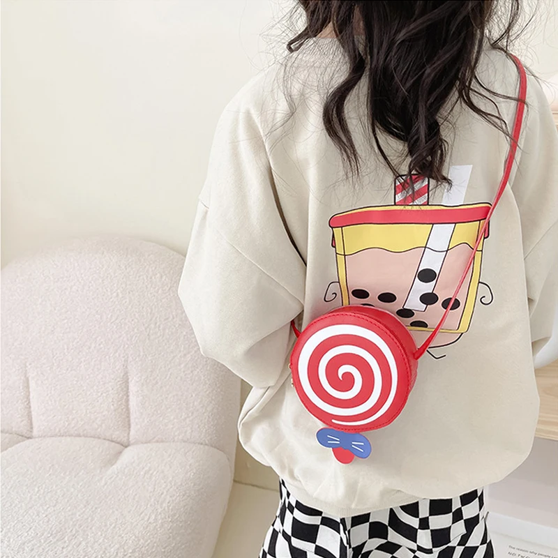 Dễ Thương Trẻ Em Nhỏ Túi Tròn Thời Trang Lollipop Hoa Văn Nữ Túi Đeo Vai Cậu Bé Gái, Chất Liệu Da PU Túi Trẻ Em Đồng Xu ví