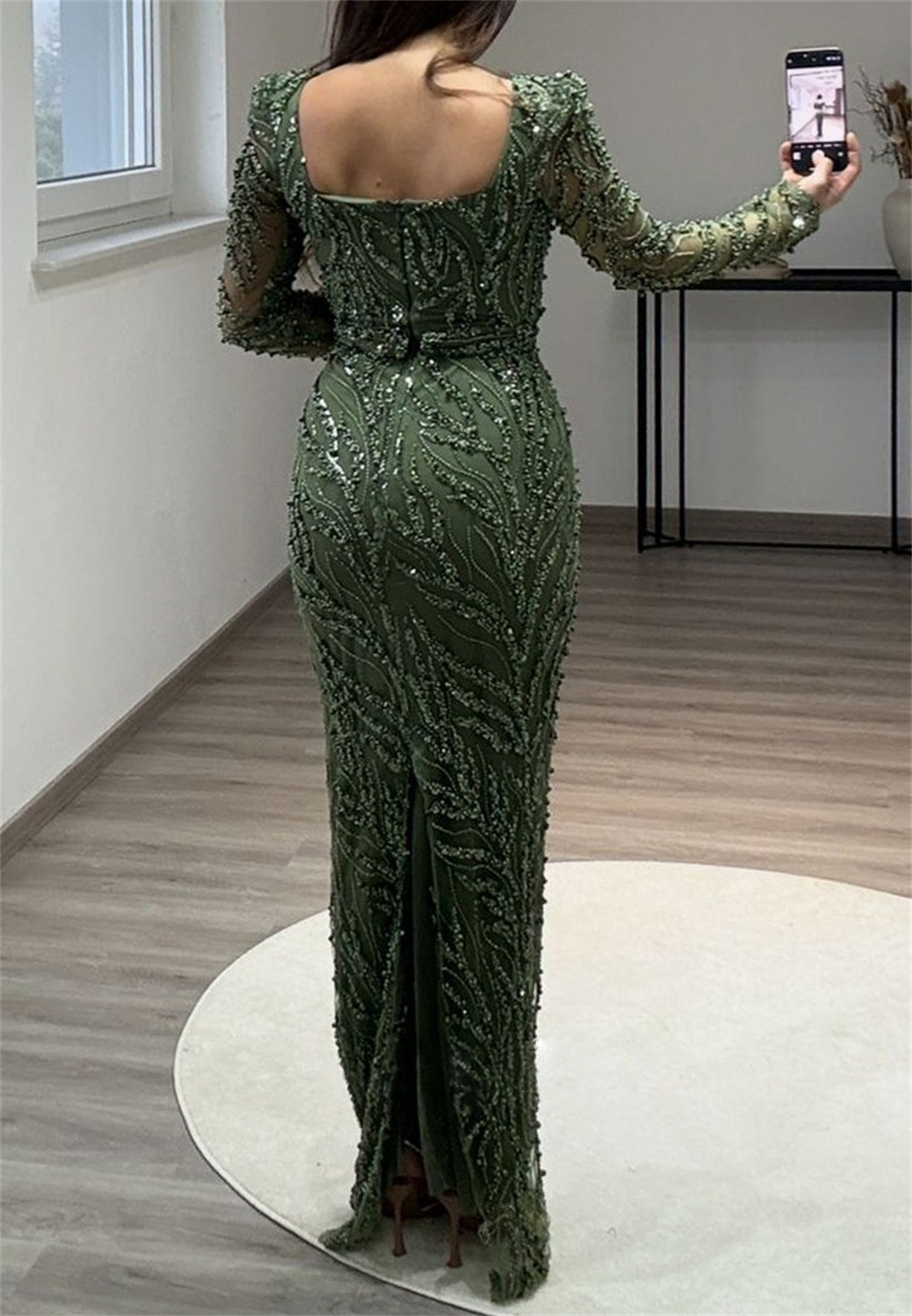 Cathy Customized Sheath Square Collar Beaded Prom Dresses Luxury Long Sleeve vestidos de noiva Floor-Length Formal Evening 2025