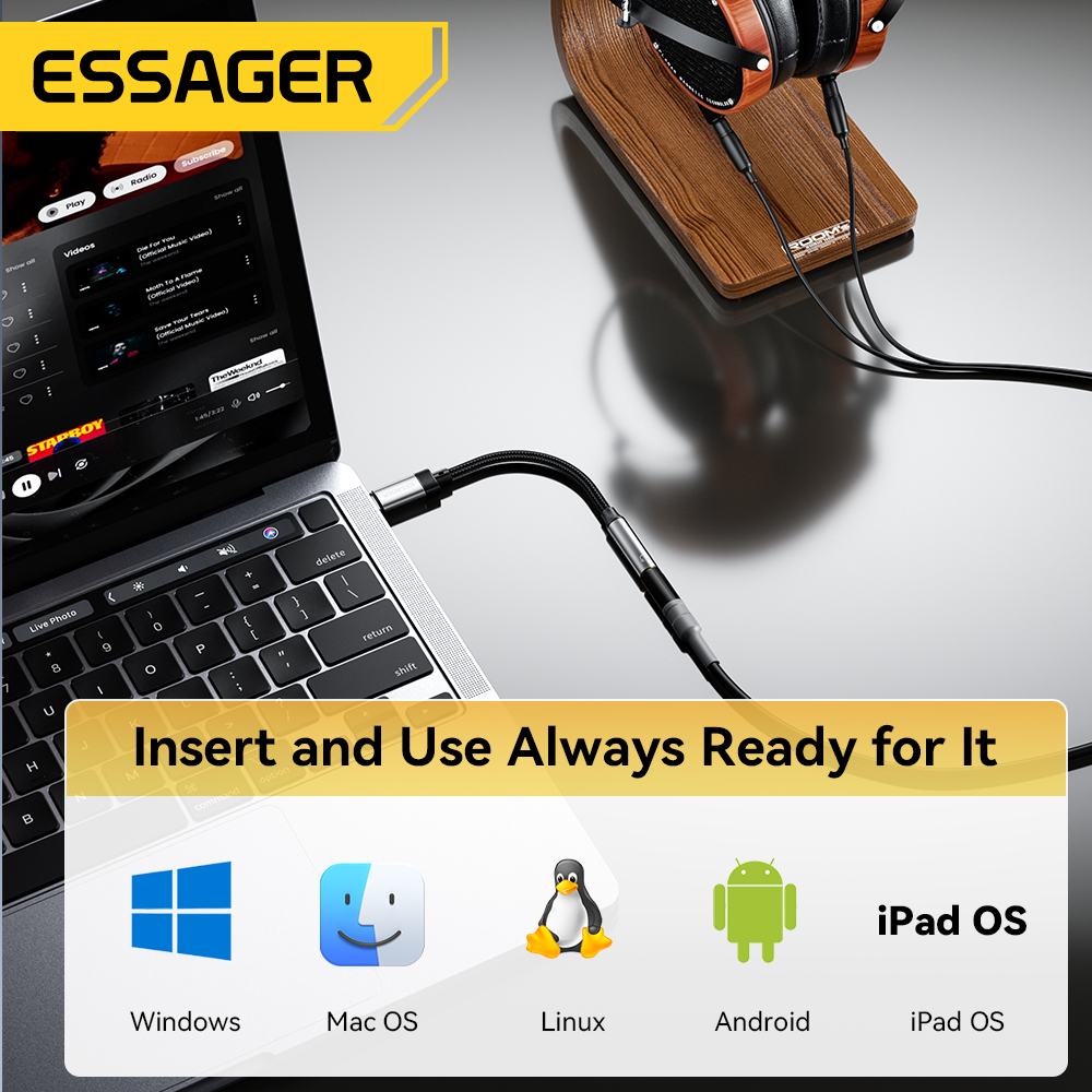Essager Cable auxiliar tipo C a conector auxiliar de 3,5mm para iPhone 15 Samsung MacBook Lightning a adaptador de Audio para auriculares de 3,5mm para iPhone14 13