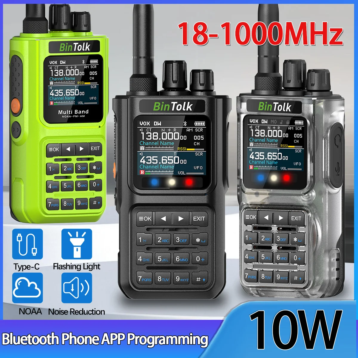 BinTolk BT8000 Walkie Talkie 10W Multi banda inalámbrica Bluetooth programación reducción de ruido Radio de onda corta actualización para aficionados RT900