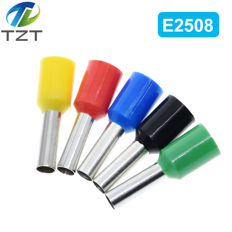 100 peças tzt teng e0508 e2508 fio tubular conector de pressão fria cabo elétrico crimpagens virolas de fio 22awg fio
