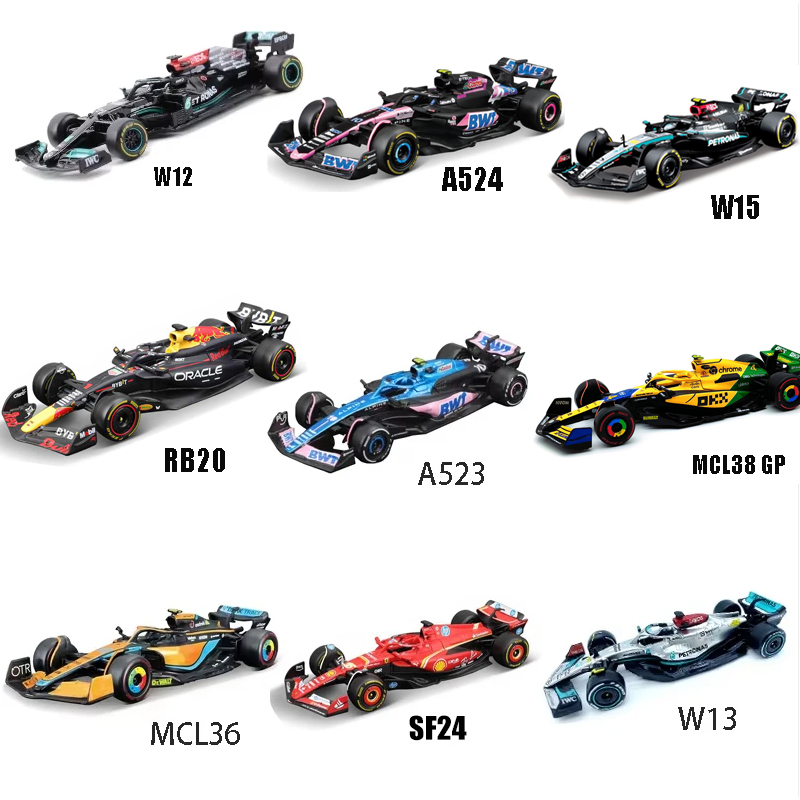 Bburago 1:43 RB20 W12 W115 A523 A524 MCL38 W13 SF24 W07 F1 coche de fórmula de carreras simulación estática modelo de aleación fundida coche Tos regalo