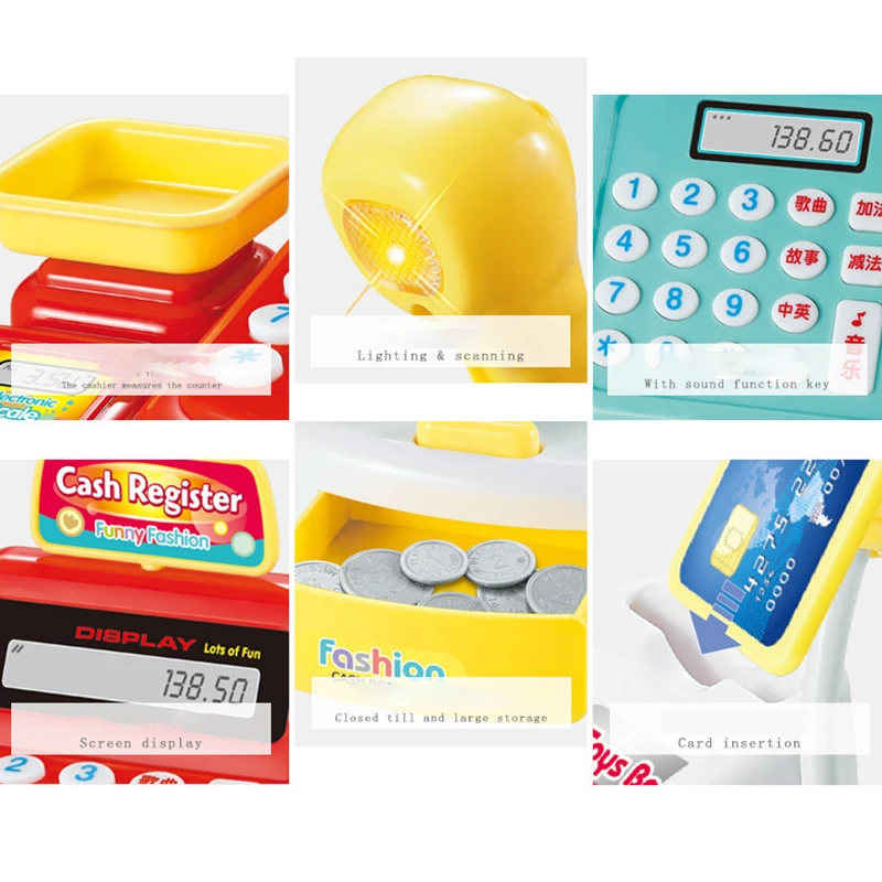 Jeu de simulation de caisse enregistreuse de supermarché, jouet électronique, jouets de maison, éclairage et effets sonores, anniversaire d'enfant