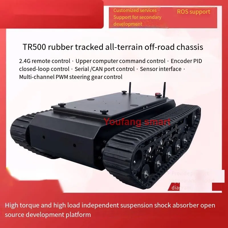 50 kg Last TR500 RC Panzer Gummiverfolgung Chassis Gleichstrommotor Kohlenstoffstahlfederung STM32 System Roboterauto für RC Panzer zu FS Griff