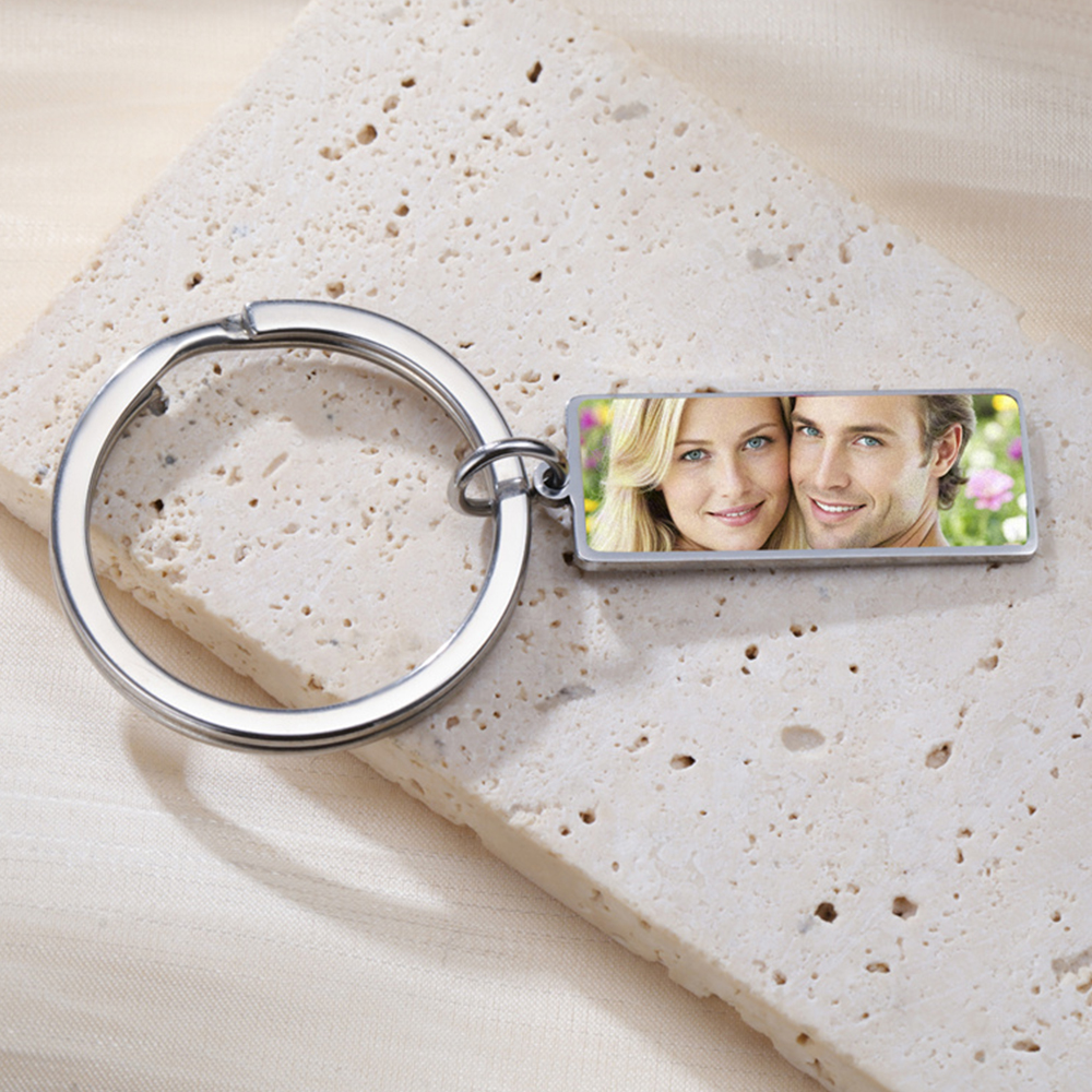 Chaveiro com foto personalizada, chaveiro feminino de aço inoxidável, retângulo, formato de coração, imagem personalizada, joia, presente de natal