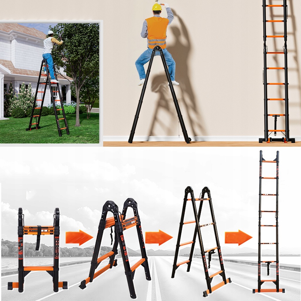 Telescopische ladder 5,8 m/6,6 m Koolstofstaal 19/22ft A-frame Opvouwbare draagbare multifunctionele ladder met EN131 gecertificeerde belasting 150 kg