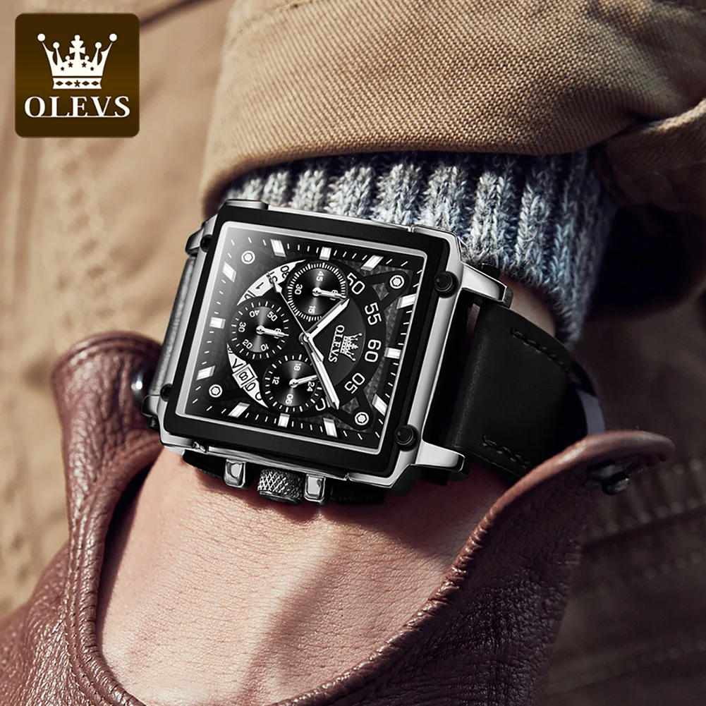 OLEVS, reloj de lujo para hombre, reloj cuadrado resistente al agua para hombre, reloj de pulsera luminoso de cuarzo de la mejor marca, reloj de moda para hombre, reloj de lujo original