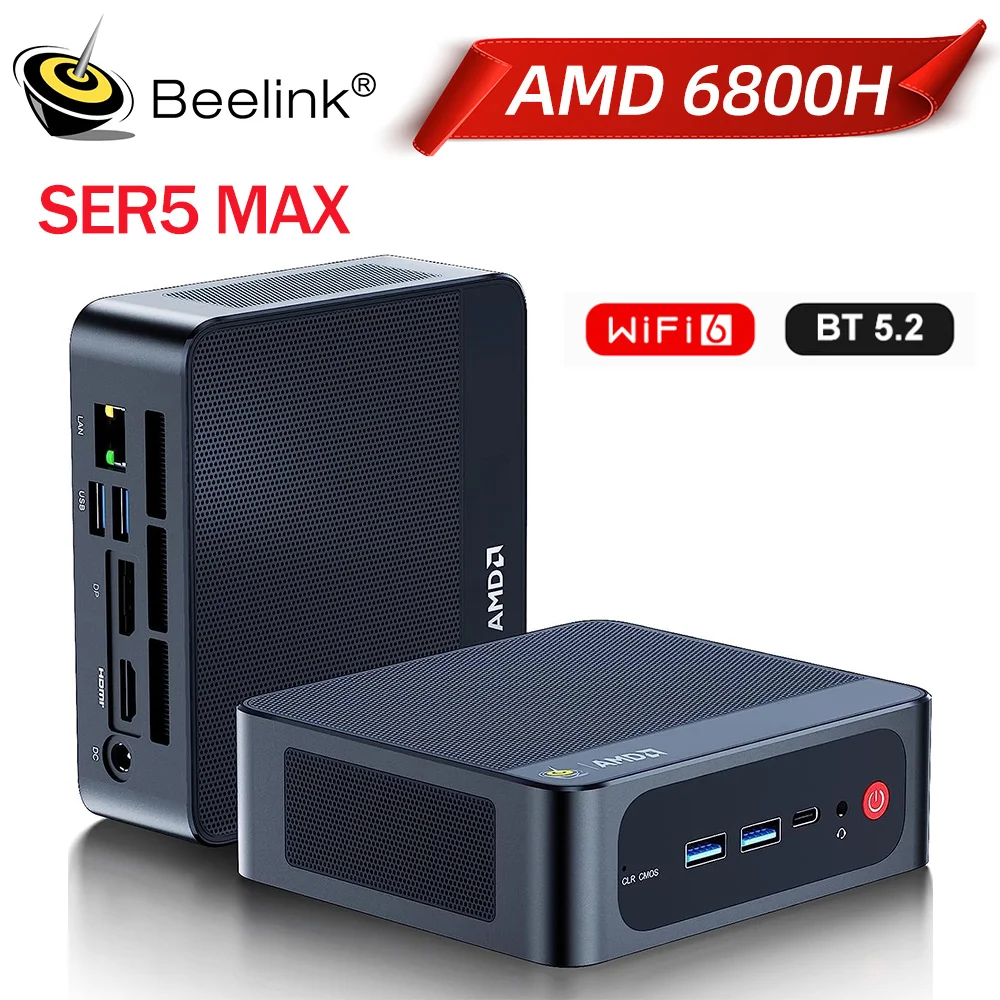 Beelink SER5 MAX 6800H Мини-ПК Быстрая доставка AMD Ryzen 7 DDR5 Память 32 ГБ SSD 500 ГБ 1 ТБ PCIe4.0 Wi-Fi6 4K BT LAN Настольный компьютер