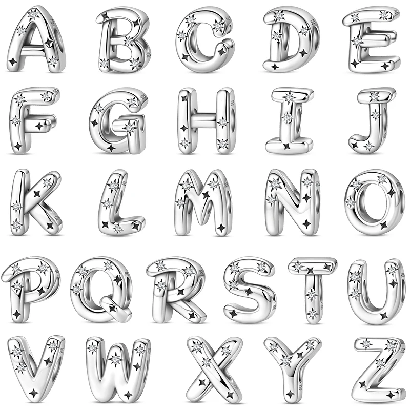 Original 925 prata esterlina A-Z cz zircon carta encantos contas caber pulseira original diy aniversário jóias presente