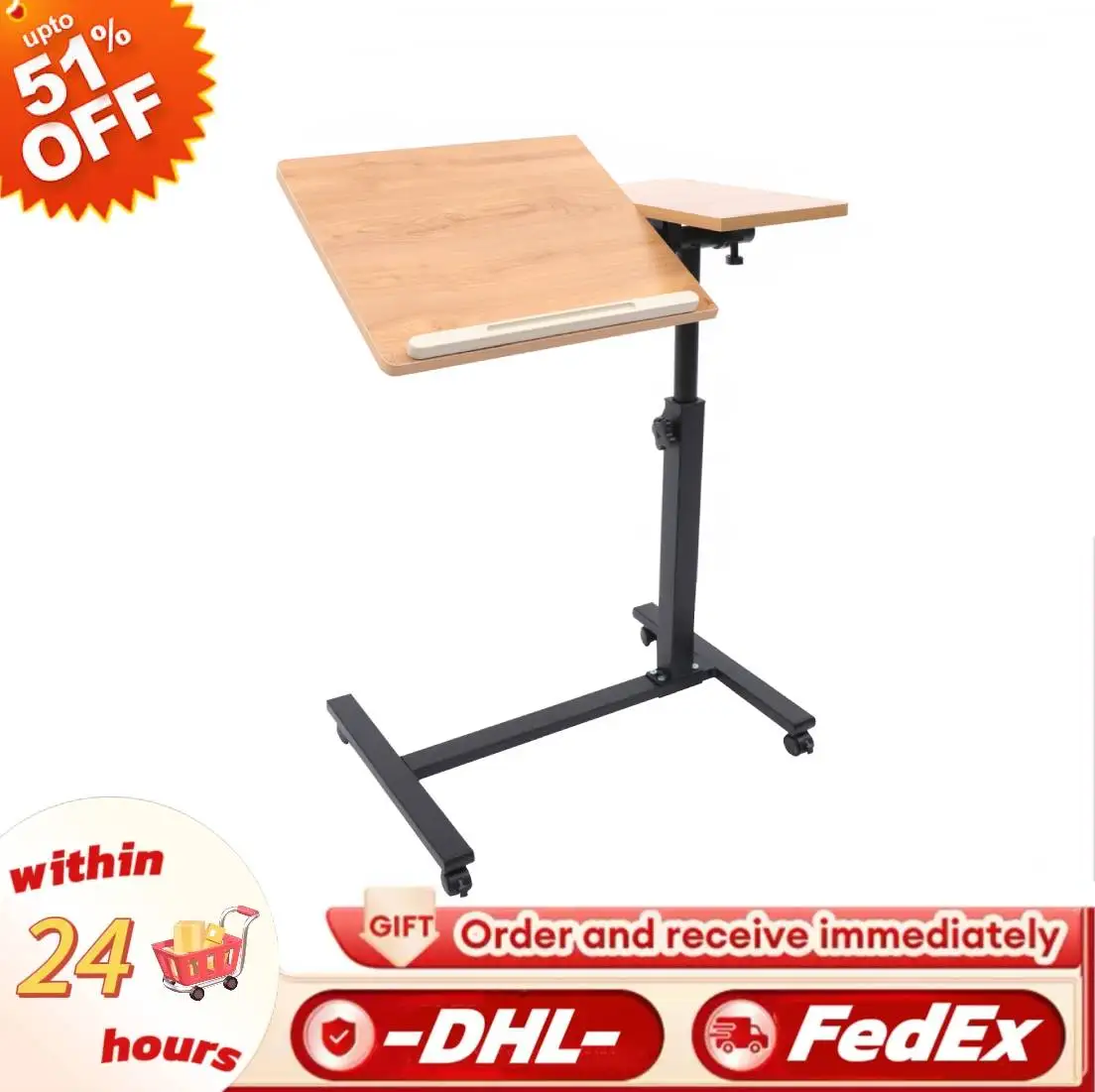 Bureau d'ordinateur portable réglable 360 °   Support Mobile de Table rotatif, plateau de bureau à domicile, Table d'étude roulante, poste de travail pour ordinateur