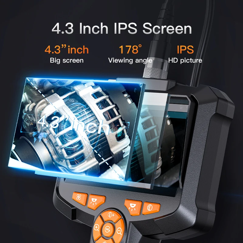 HD1080p กล้อง Endoscope 4.3 นิ้ว 8 มม./Dual เลนส์ IP67 กันน้ํารถตรวจสอบ Borescope กล้อง Endoscopic อุตสาหกรรม