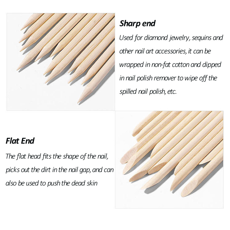 100ピース/パック木製キューティクルプッシャースティック63/75/95/105/127/150/178mmジェルポリッシュ除去クリーンペディキュアdiyデザインドットツール