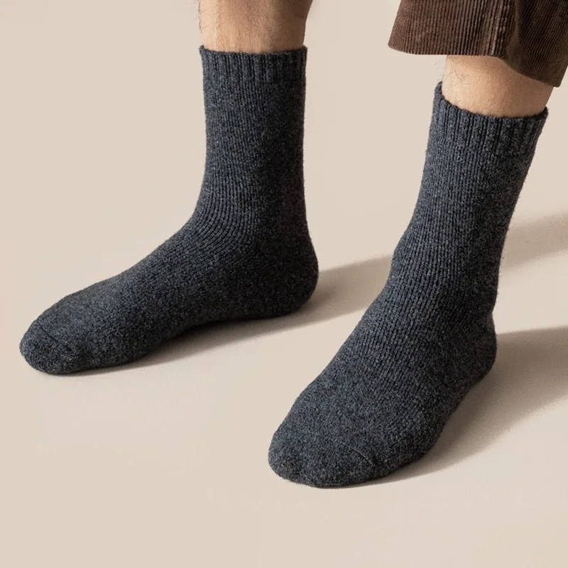 2 pares/calcetines de hombre de lana súper gruesa calcetines de lana Merino de alta calidad negocios Otoño Invierno cómodos calcetines de pierna media de gran tamaño para hombres