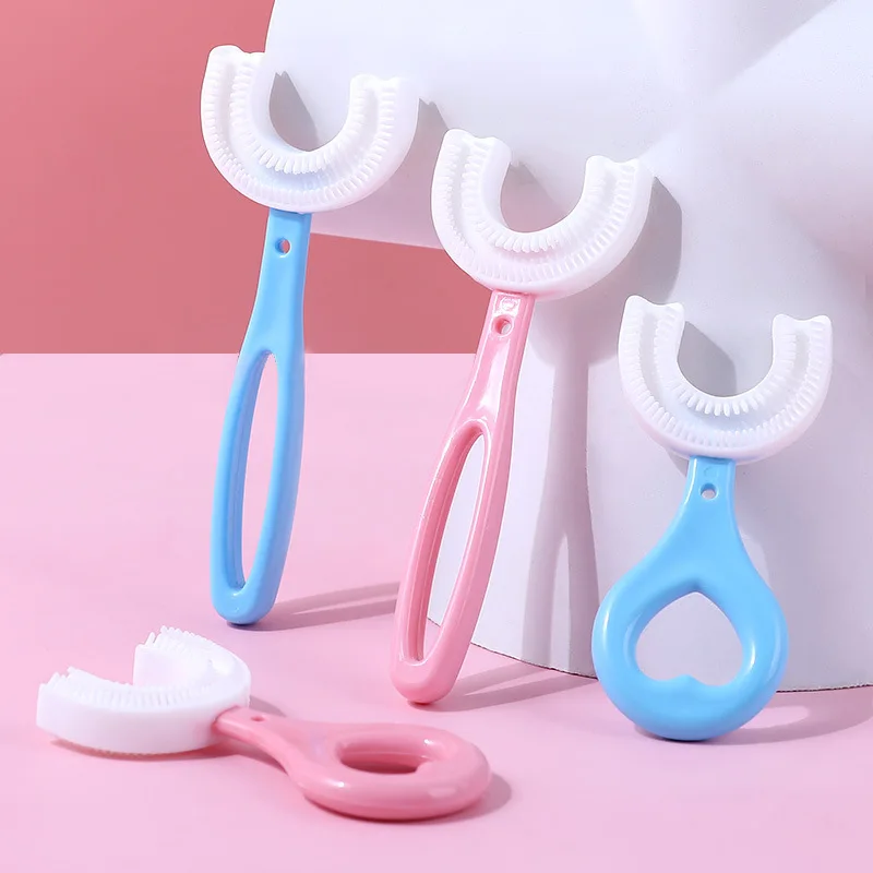 Treinamento de silicone sólido 360 escova de dentes para crianças do bebê macio em forma de u recém-nascido clareamento dos dentes mordedores cuidados de saúde mais limpo