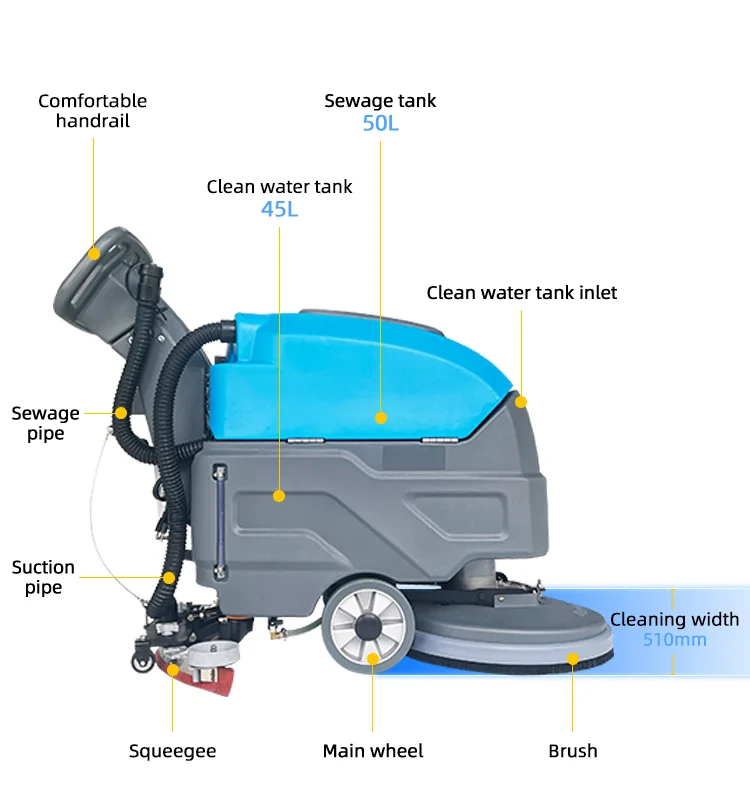 Máquina de limpieza de suelos de hormigón, máquina de limpieza de suelos Manual multifunción para estacionamiento subterráneo