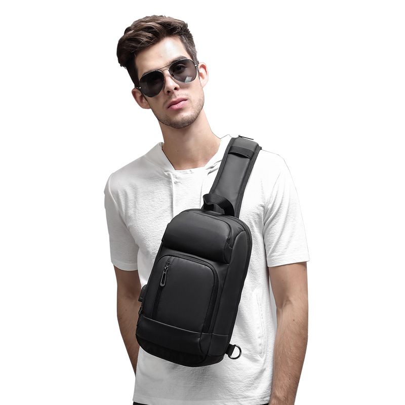 Bolsa de peito masculina multifuncional, grande capacidade, à prova d'água, crossbody, bolsa de ombro de viagem com carregamento usb