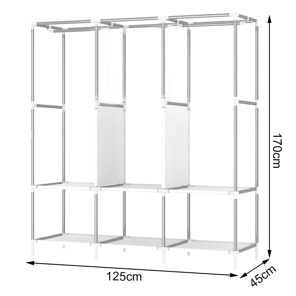 Canvas Wardrobe 170x125x45cm, Wardrobes for Bedroom,with 3 Hanging Rails and 3 storage compartments,13mm Tubes Fabric Closet,Red
