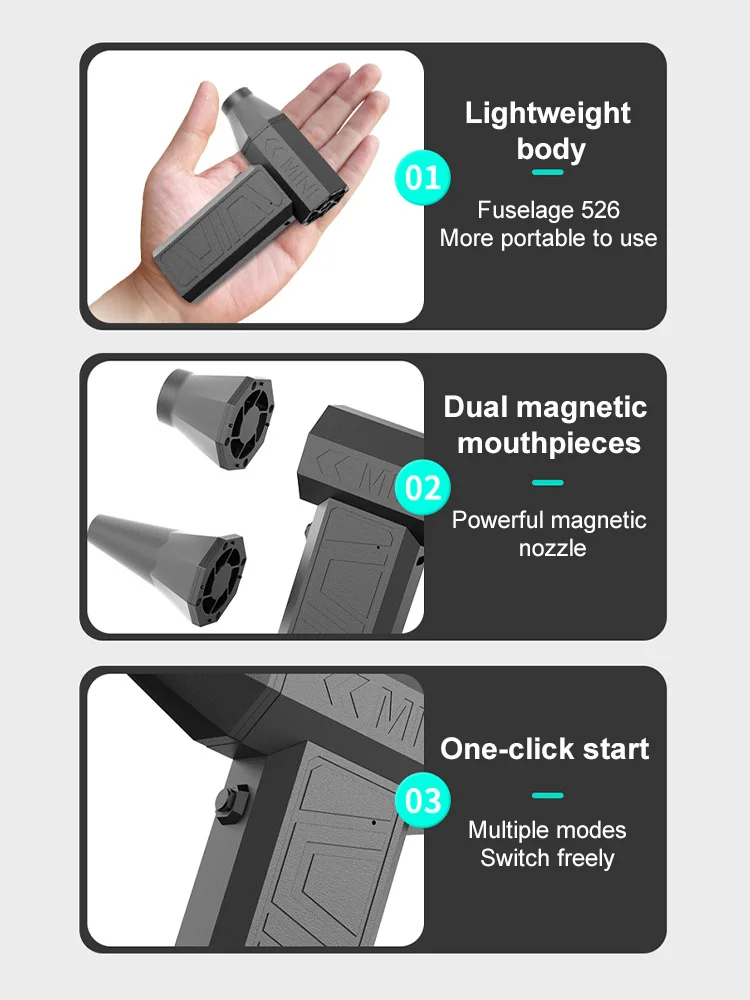 X3-A 130000 RPM Mini Turbo Jet Fan Hochgeschwindigkeits-Staubgebläsemotor 2000 mAh 41 m/s Wind Handheld Violent Fan Elektrischer Luftstaubsauger