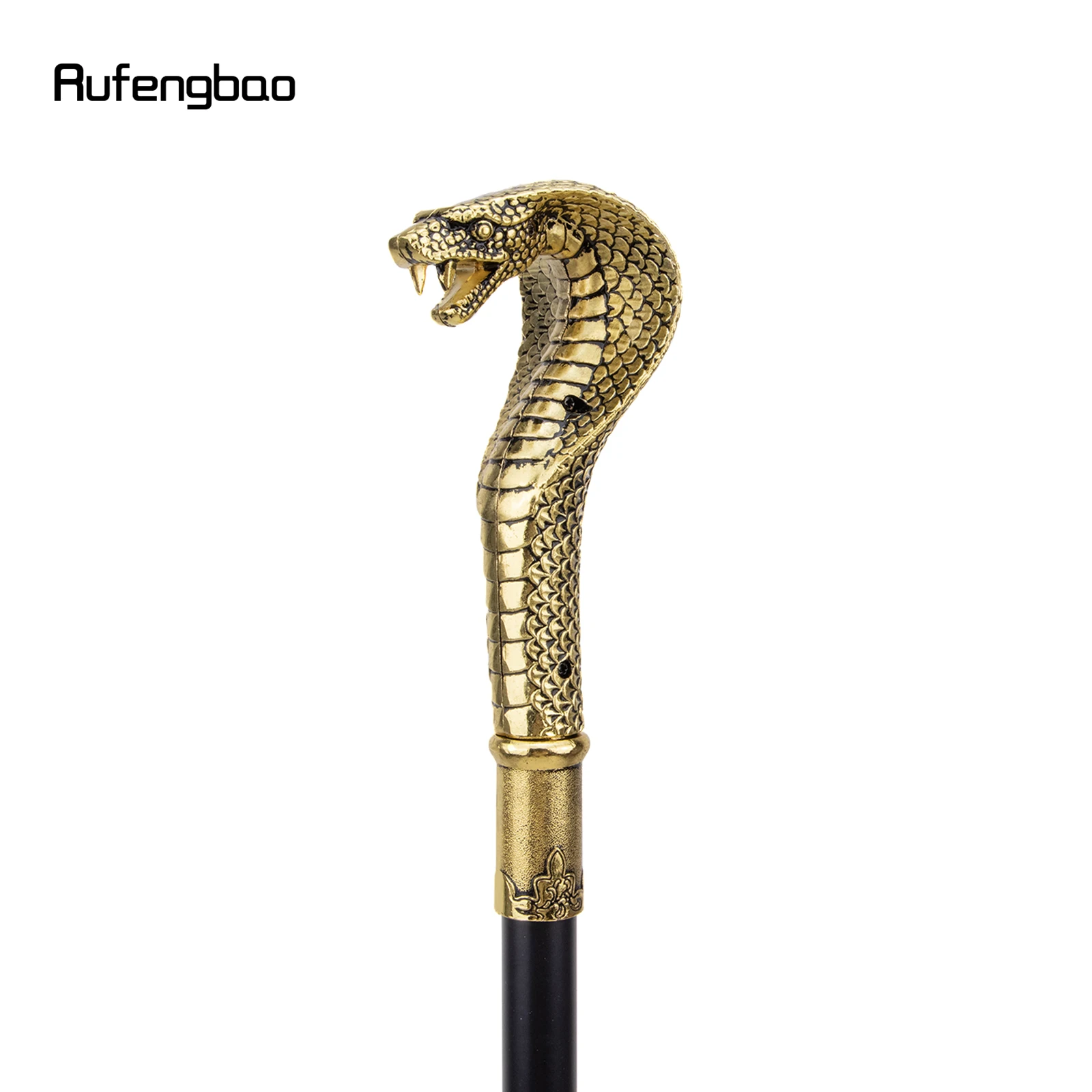 Bastão de luxo preto dourado com alça de cobra, botão de bengala elegante, bengala decorativa, festa elegante, 93cm