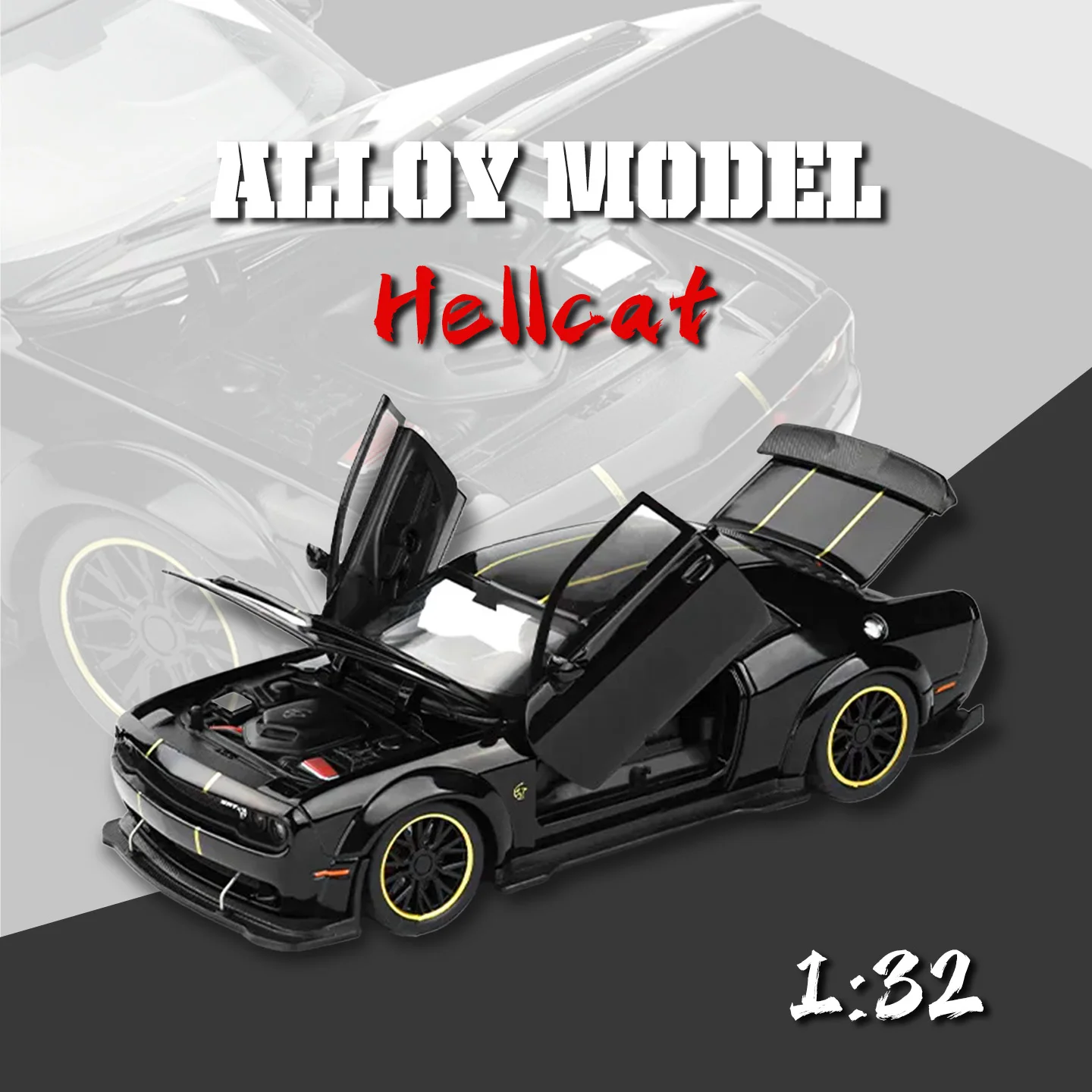 Model samochodu ze stopu metalu Domineering Hellcat w skali 1:32, fajny dźwięk i światło, wykwintne ozdoby na biurko, prezenty na Boże Narodzenie/urodziny