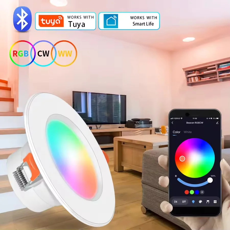 Spot lumineux LED intelligent, 220V, 10/15W, Bluetooth, RGB, plafonnier à intensité variable, RF 2.4G, télécommande, application Smart Life, contrôle, chambre à coucher, salon