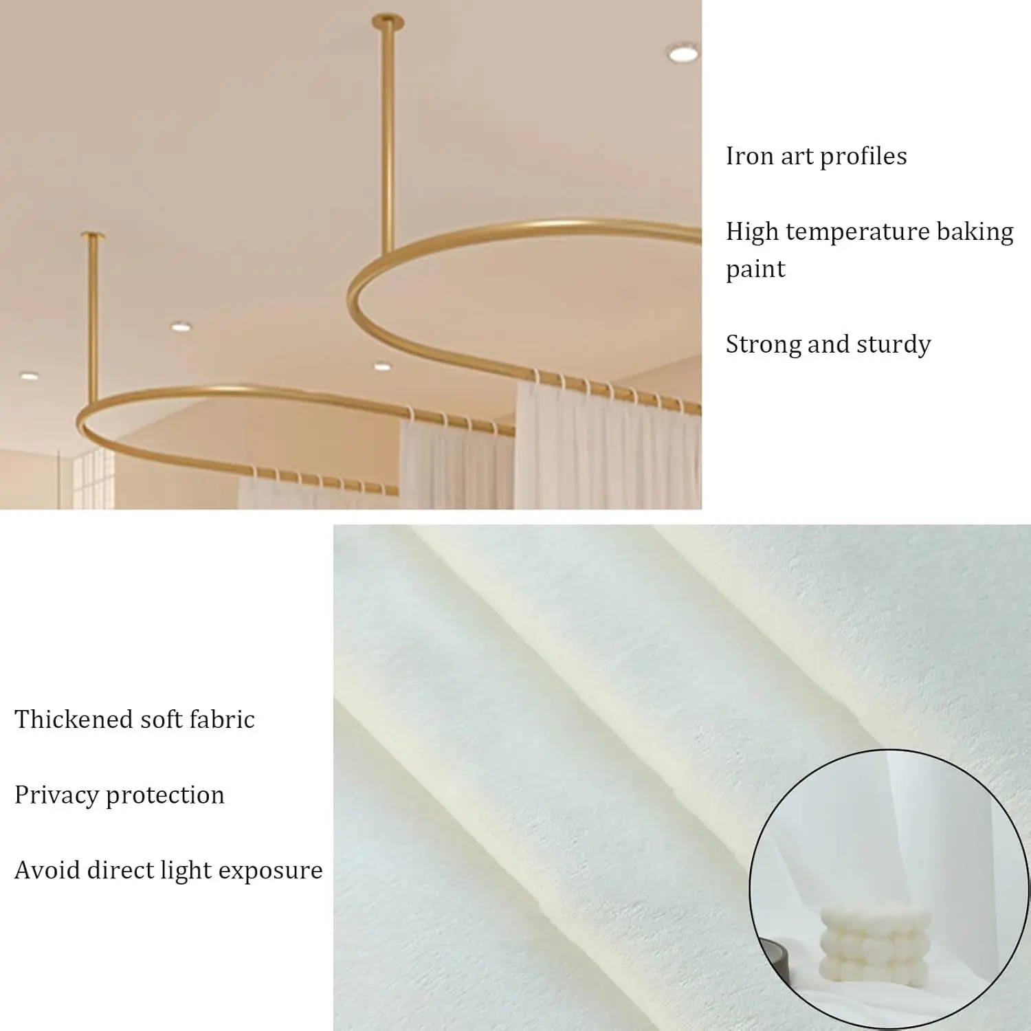 Beauty Salon Partition Privacy Screen, Iron Art Profiles Room Dividers Pole with Curtain for Dividing Room Hanging Curtains (Col