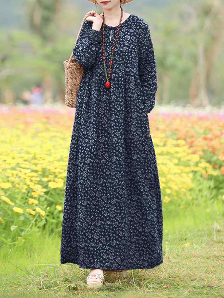 Vintage frauen Blumen Kleid 2025, ZANZEA Herbst Böhmischen Lange Kleider Casual Langarm Maxi Vestidos Lose Robe Femme Oversize