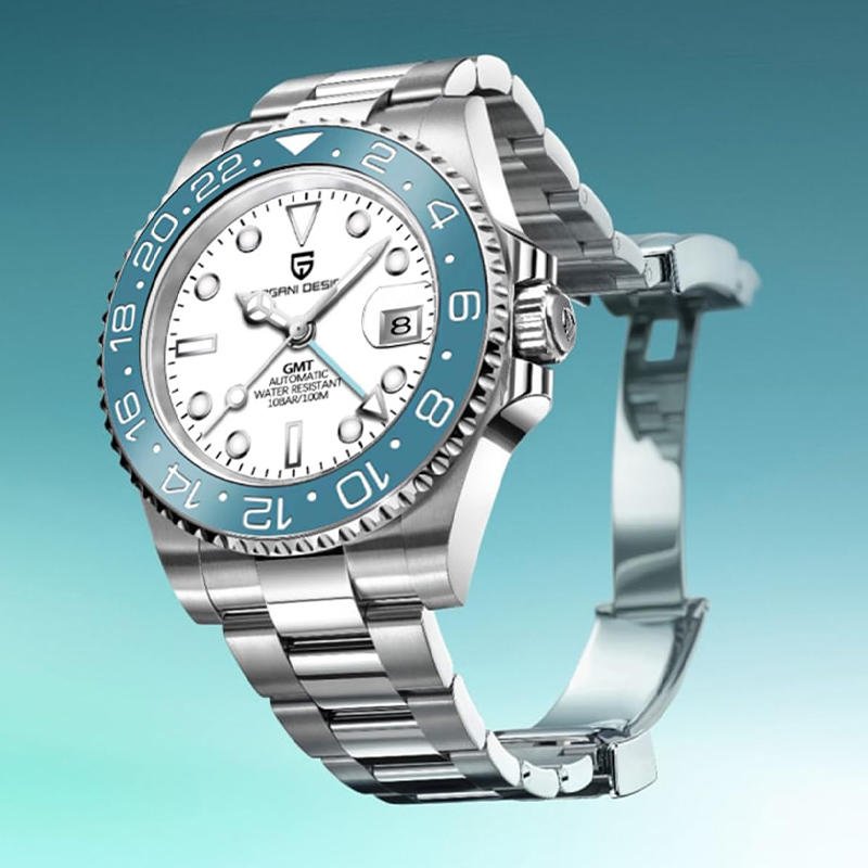 Reloj de pulsera mecánico PAGANI DESIGN para hombres GMT de lujo, reloj de cristal de zafiro de acero inoxidable 100M, relojes automáticos a prueba de agua