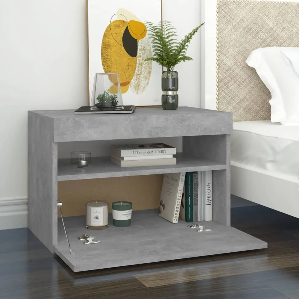 Comodino con luci LED cemento grigio 60x35x40 cm