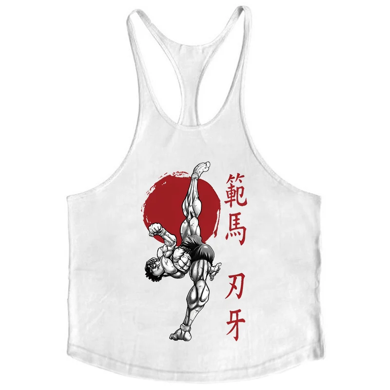 Baki Graphic Cotton Tank Tops for Men Summer Sleeveless Y-Back Vest Gym Muscle Training Athletic Workout Undershirt Activewear
