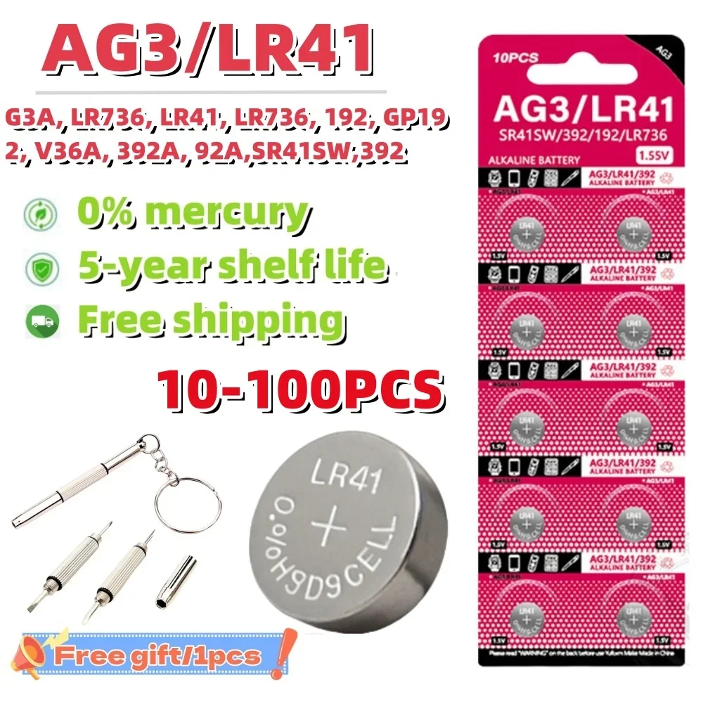 10-100 Uds. Pilas alcalinas LR41 de alta capacidad AG3 L736 392 384 192 pilas de botón Premium 1,5 V para dispositivos médicos