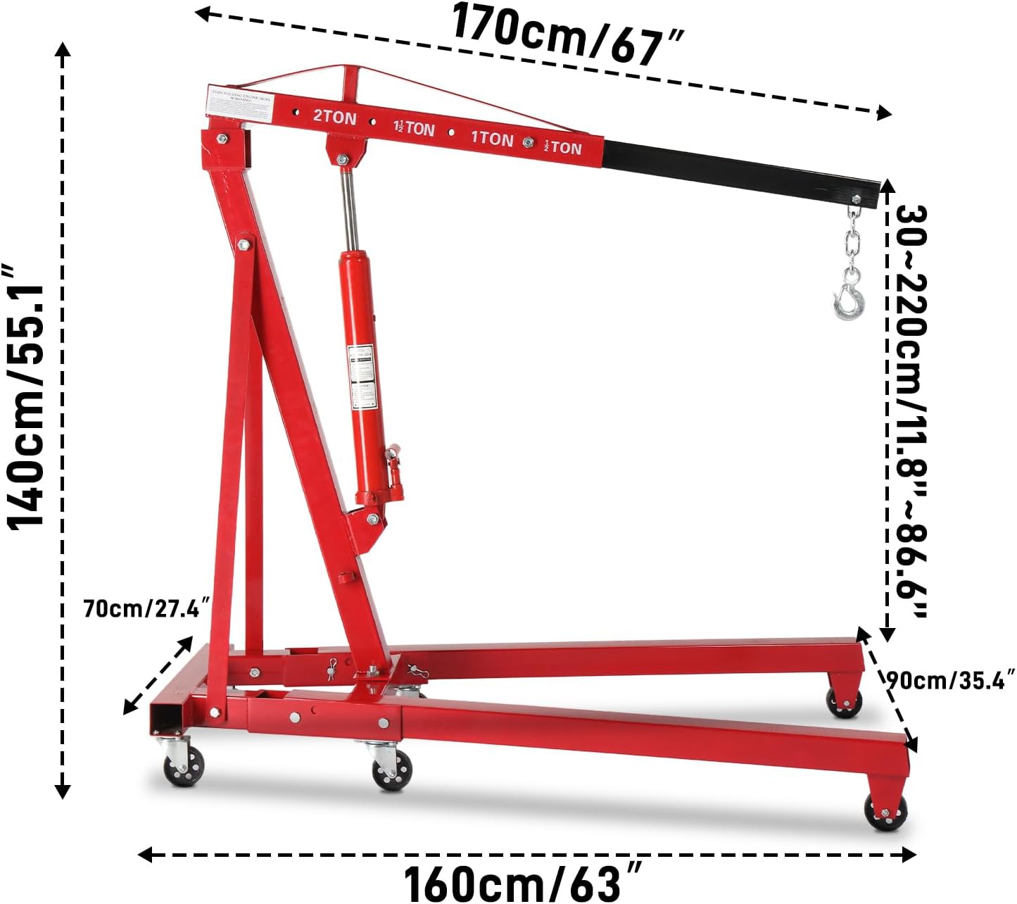 Engine Hoist 2 TON Folding Hydraulic Engine Motor Hoist Cherry Picker Shop Cranes Lift Red Shop Crane 4000 lb Heavy-Duty