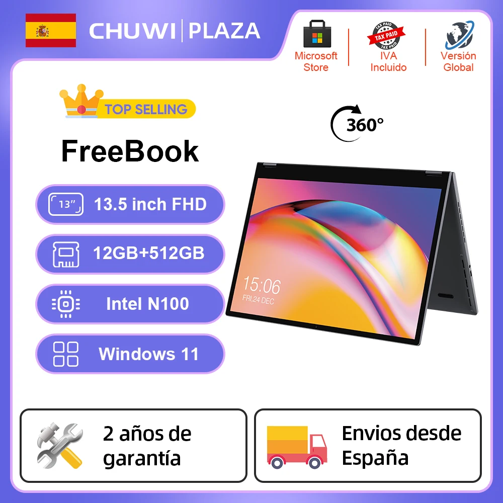 CHUWI FreeBook 360 ° Laptop Tablet 13.5 pollici FHD Touch Screen Windows 11 Intel N100 Quad Core 12GB LPDDR5 512G SSD WIFI6