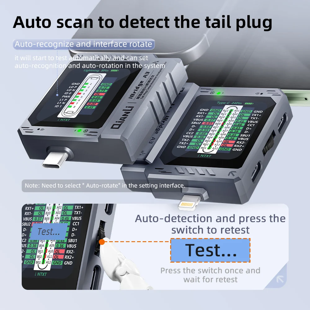 QianLi iBridge A3 Lightning Type-C Tail Plug Комплексный тестер анализа для iPhone Порт зарядки телефона Обнаружение неисправностей Ремонт