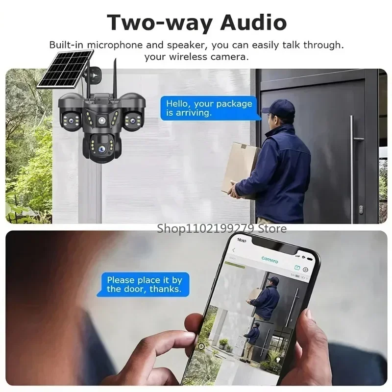 Caméra IP solaire 4G/WIFI 15MP, trois objectifs, trois écrans, moniteur étanche, Vision nocturne, Protection de sécurité, vidéosurveillance PTZ