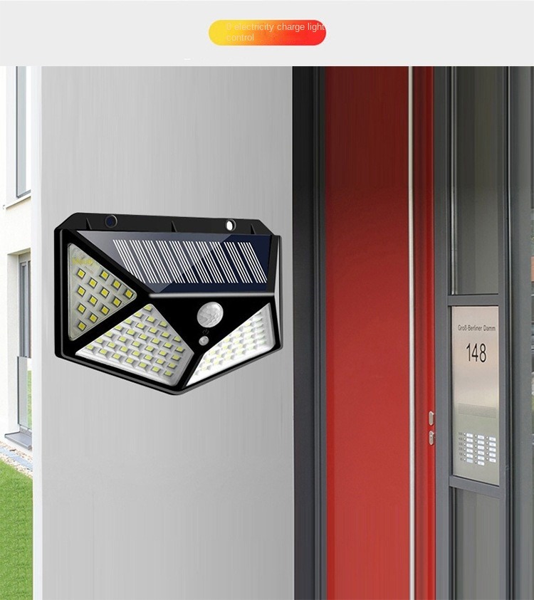 Zasilane energią słoneczną zewnętrzne oświetlenie ścienne na dziedzińcu, wykrywanie ludzi, wodoodporność w ogrodzie domowym energooszczędne latarnie uliczne 100LED