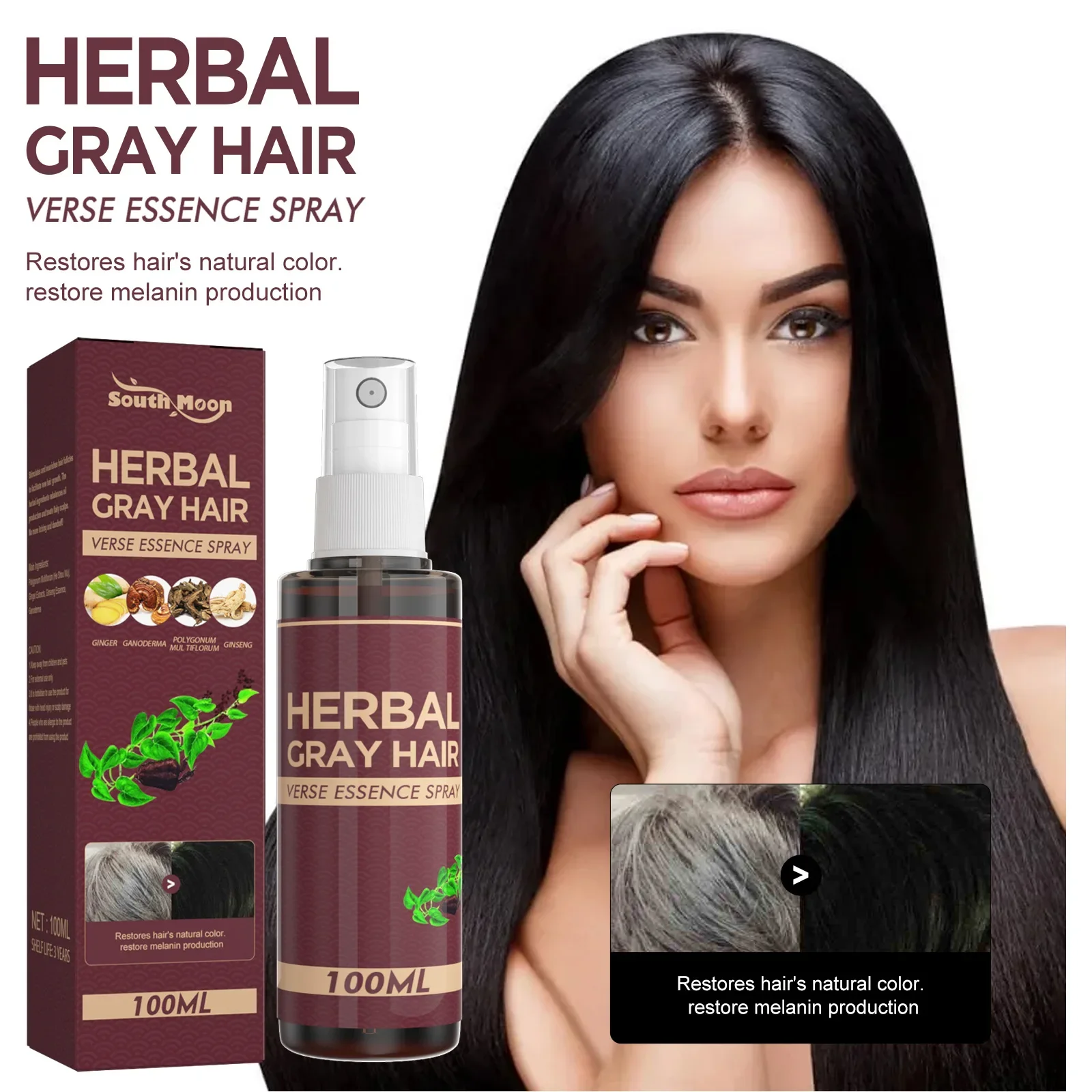 Serum perawatan rambut Herbal, semprotan Anti putih, Serum perawatan rambut, Serum hitam, mengurangi rambut abu-abu, semprotan Perawatan Rambut