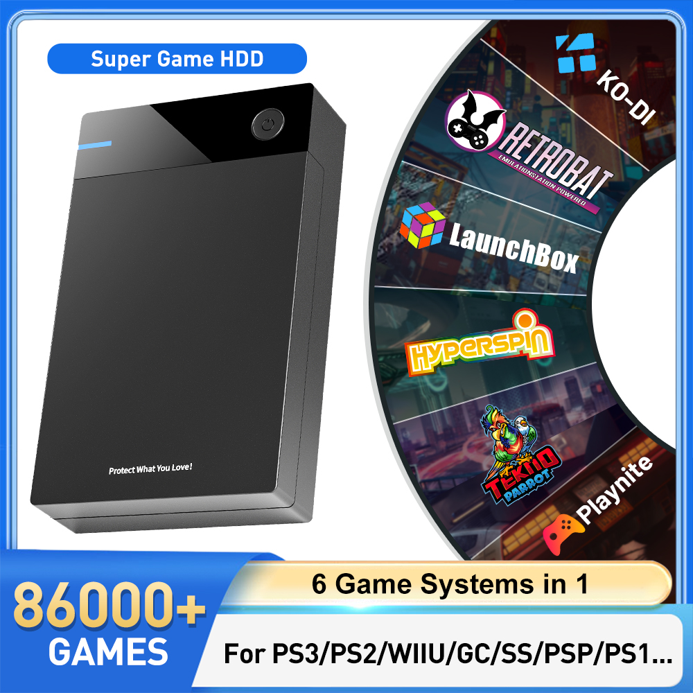 HDD para jogos de 12 TB com Hyperspin Launchbox Retrobat Playnite com mais de 86.000 videogames retrô Super Console para PS3/PS2/PS/WII/WIIU