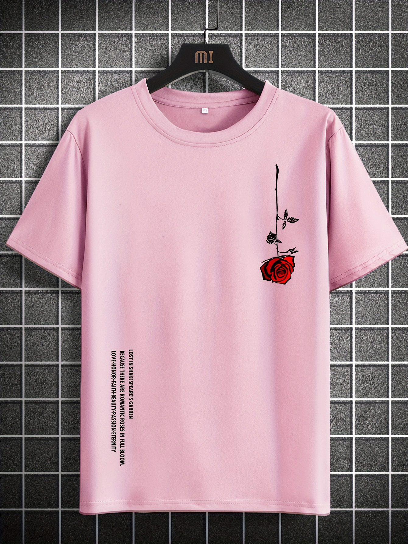 T-shirt manches courtes col rond homme, ample, 100% coton, imprimé Rose, décontracté, coupe cintrée, été