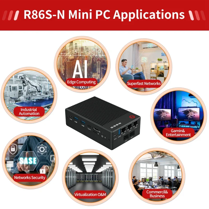 R86S-N100B Firewall Router All in One  Mini PC With  N100/N305 16GB 32GB  Ram 2*10G SFP+ 3*2.5GbE Pfsense Appliance