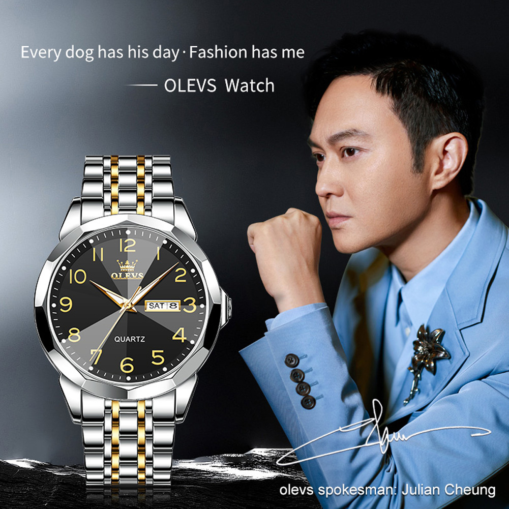 OLEVS, reloj Original de marca de lujo para hombre, resistente al agua, plata, acero inoxidable, reloj de pulsera clásico informal de cuarzo, fecha, semana, regalo para hombre