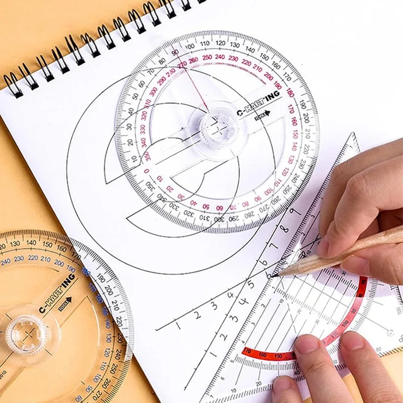 5pcs 360° Plastic Protractor Math Protractors Clear Protractor Ruler Drafting Tools Circle Protractor for Geometry