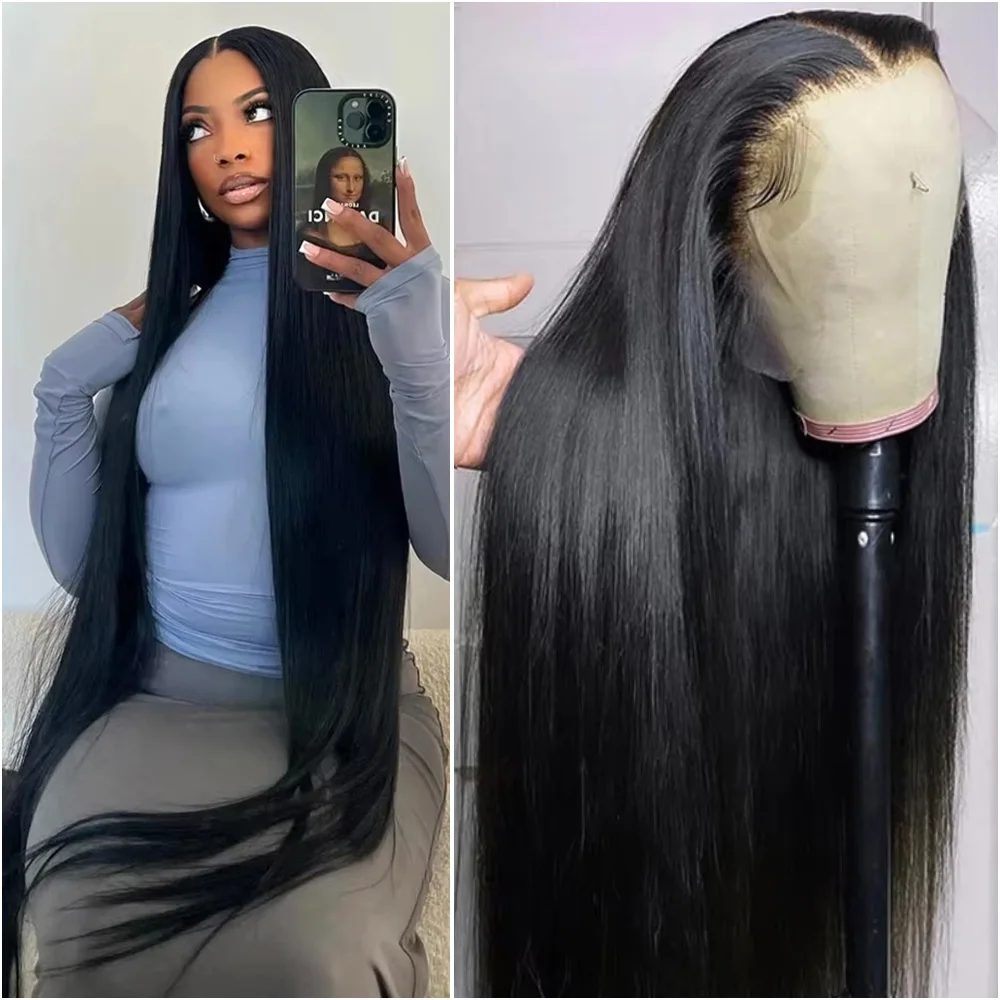 38 Polegada 200% densidade osso em linha reta 13x6 hd peruca frontal de renda transparente brasileiro 100% cabelo humano 5x5 perucas dianteiras do laço para mulher