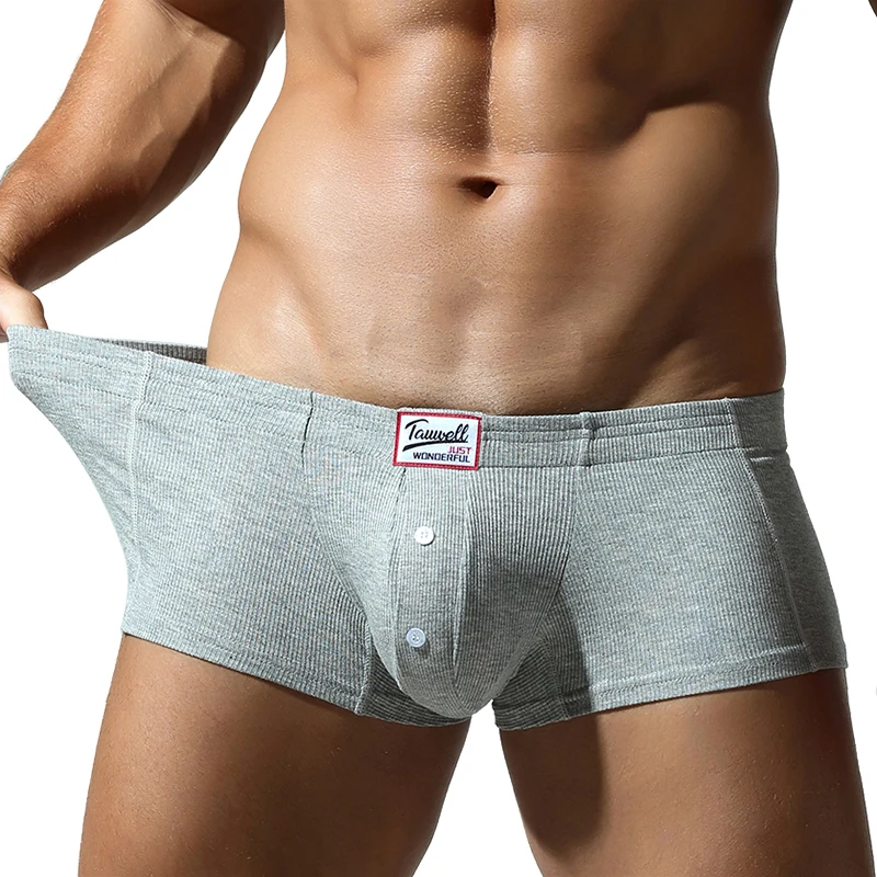 Roupa íntima masculina plana, feita de algodão sintético, alta elasticidade, levantada, decoração de botões, ajuste fino confortável, cor sólida